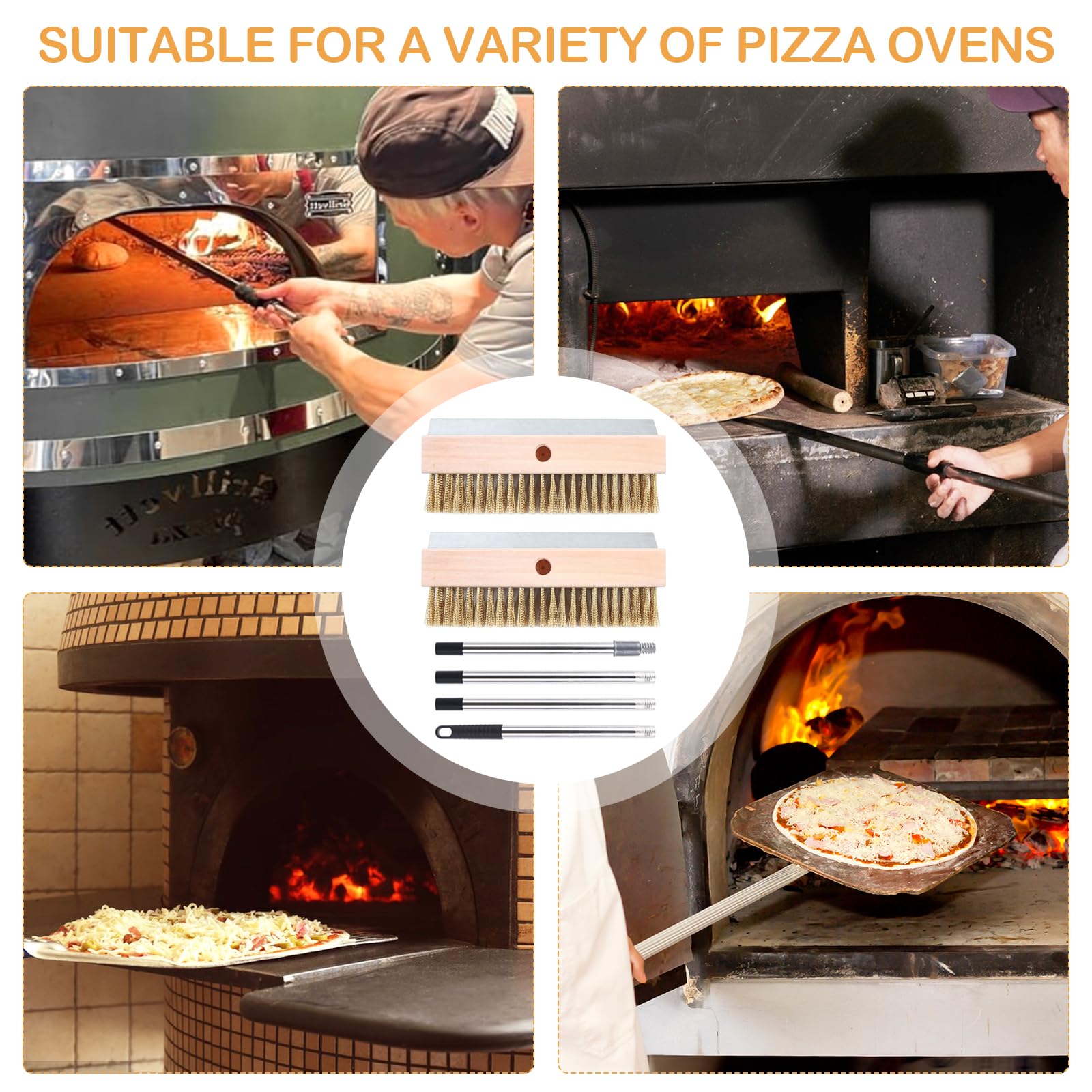 Spazzola Per Forno Per Pizza, 160cm Spazzola Per Forno Per Pizza Con 2 Raschietti Strumento Per La Pulizia Della Pietra Per Pizza In Ottone Accessori Per Forno Per Pizza