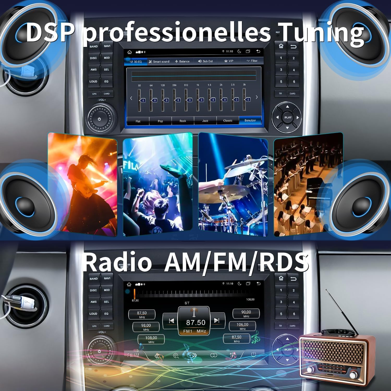 Autoradio für Mercedes Vito W639, Sprinter W906, A-Klasse W169, B-Klasse W245 – 2 DIN Radio mit CarPlay, DAB+, Navi, Bluetooth