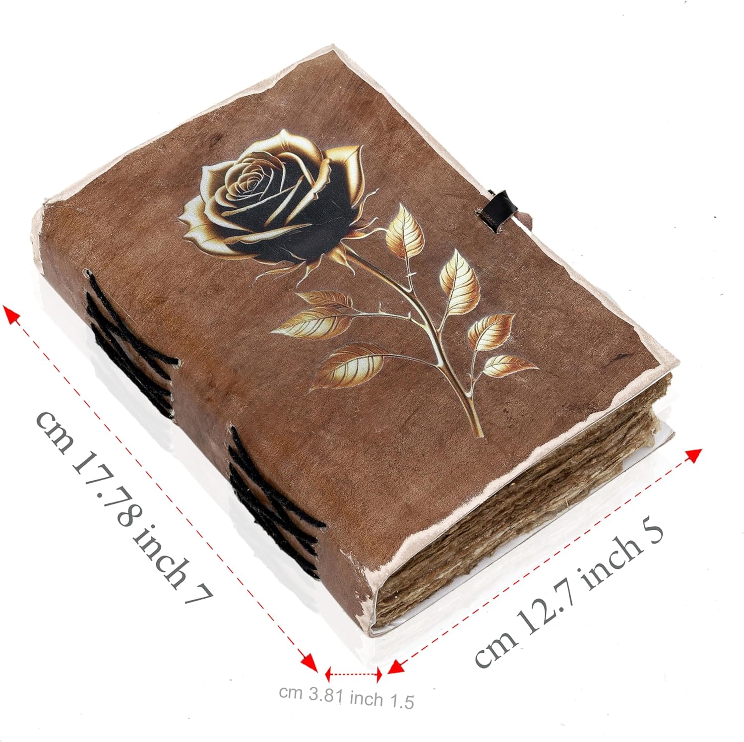 cuero Vintage Elegant Rose Leather Journal Floral Notebook Spiritual Growth Mystical Blossoming Golden Black Rose Diary for Women Girls Handmade Antique Notebook for Writing and Gifting 5x7 inches