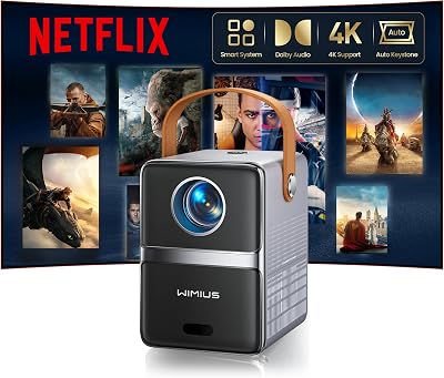 4K Mini Projector Netflix Ready,30000 Lumen Smart Portable Home Cinema WiMiUS P61 PRO Projector with 3D Dolby Audio Short Throw, TOF 1s Focus WiFi6 Bluetooth 5.4 HDR10 for Bedroom Outdoor Movies,Gifts