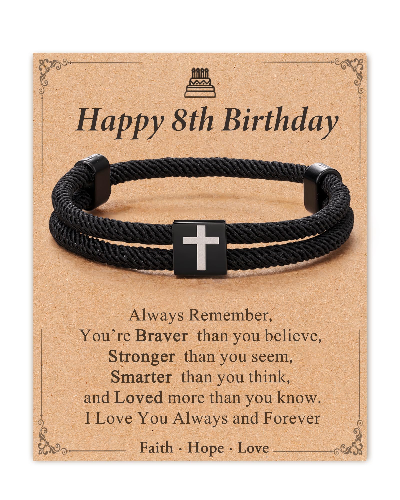 Shonyin Happy Birthday Gifts for Boys 7-21 Adjustable Cross Bracelet for Son Grandson Nephew