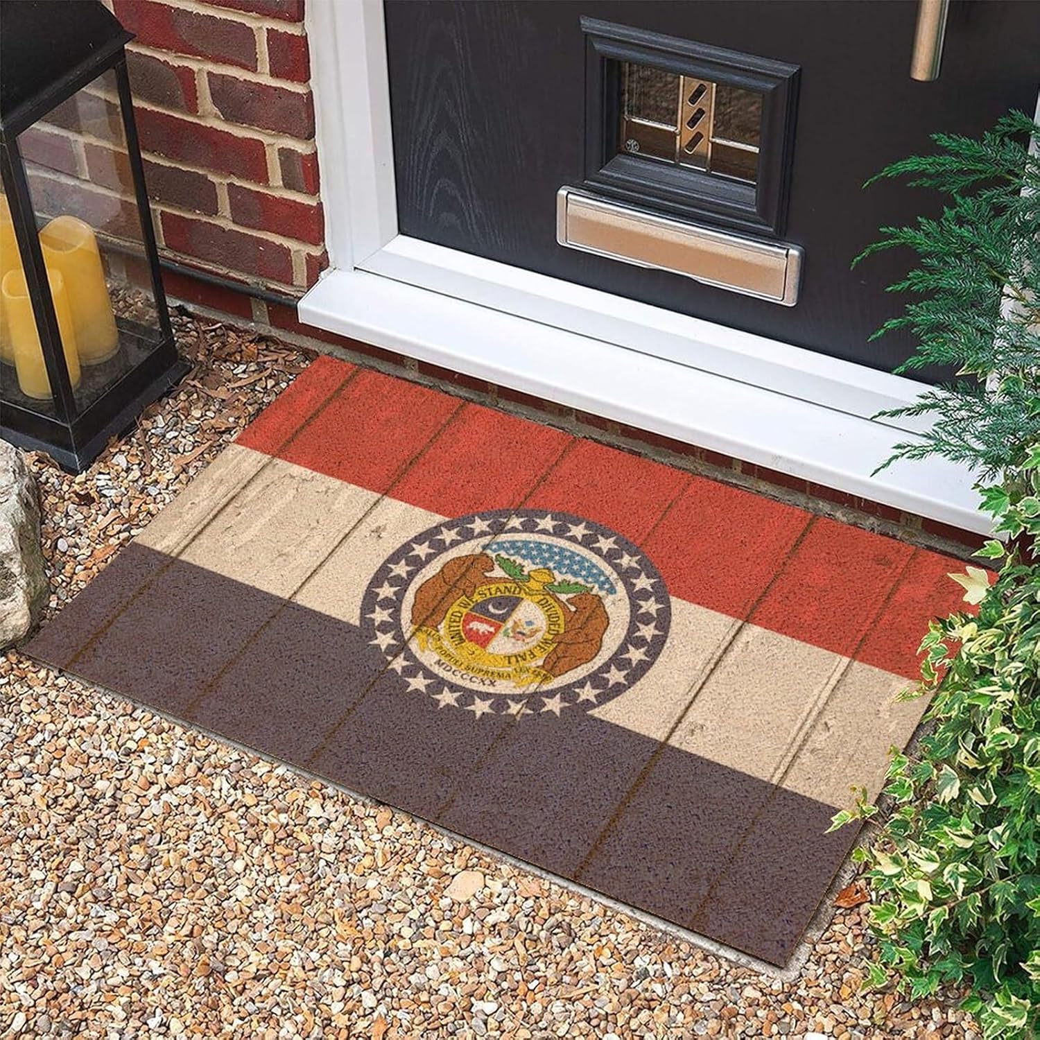 Coir Fiber Entry Mat 16x24in Missouri Funny Welcome Mats Outdoor US American State Flag USA Front Door Rug with Non-Slip Backing Entryway Decor for Entry Front Porch
