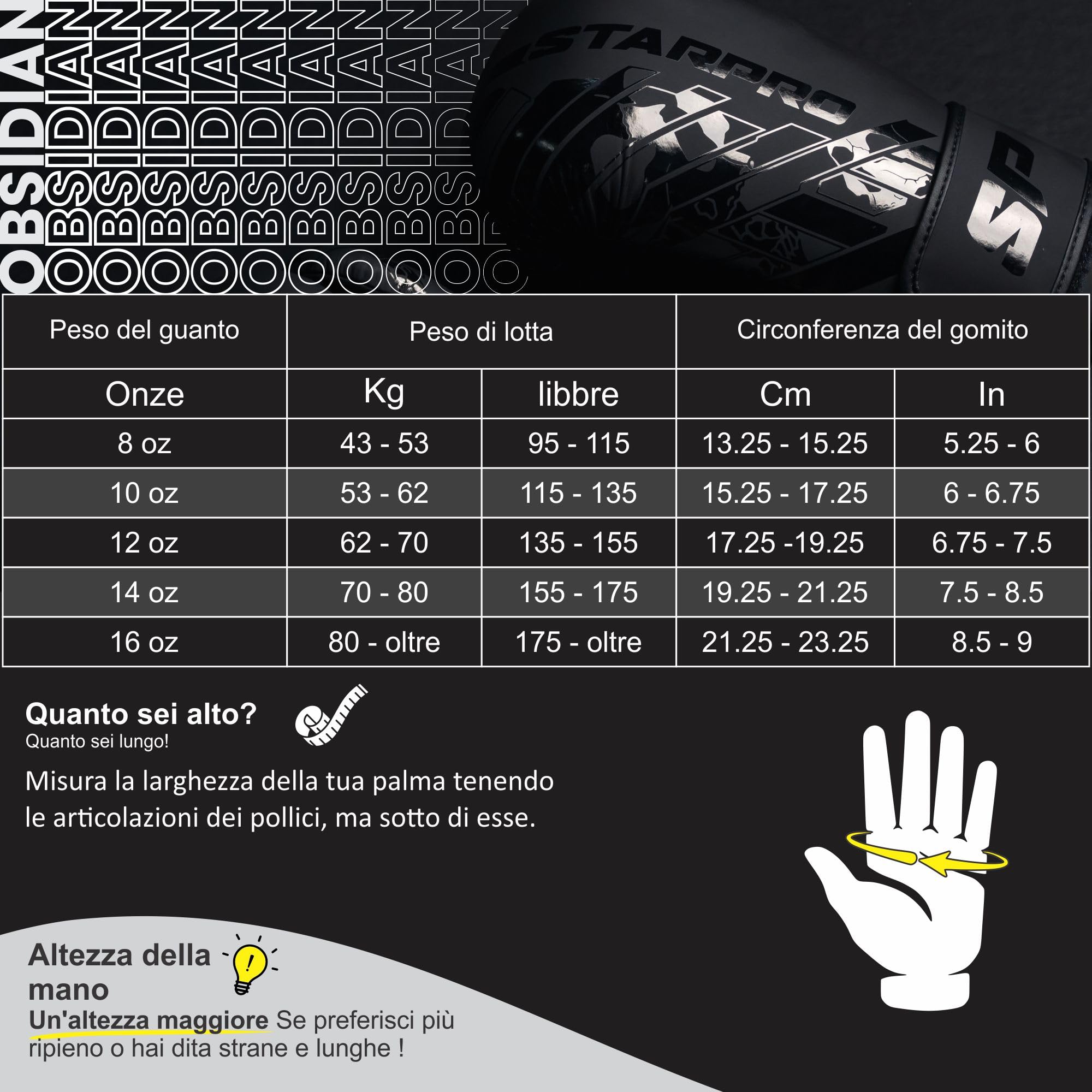 Starpro Guantoni da boxe Obsidian Nero Opaco - Pelle Fuax - Guanti da allenamento, sparring e kickboxing per uomini e donne - 8oz 10oz 12oz 14oz 16oz