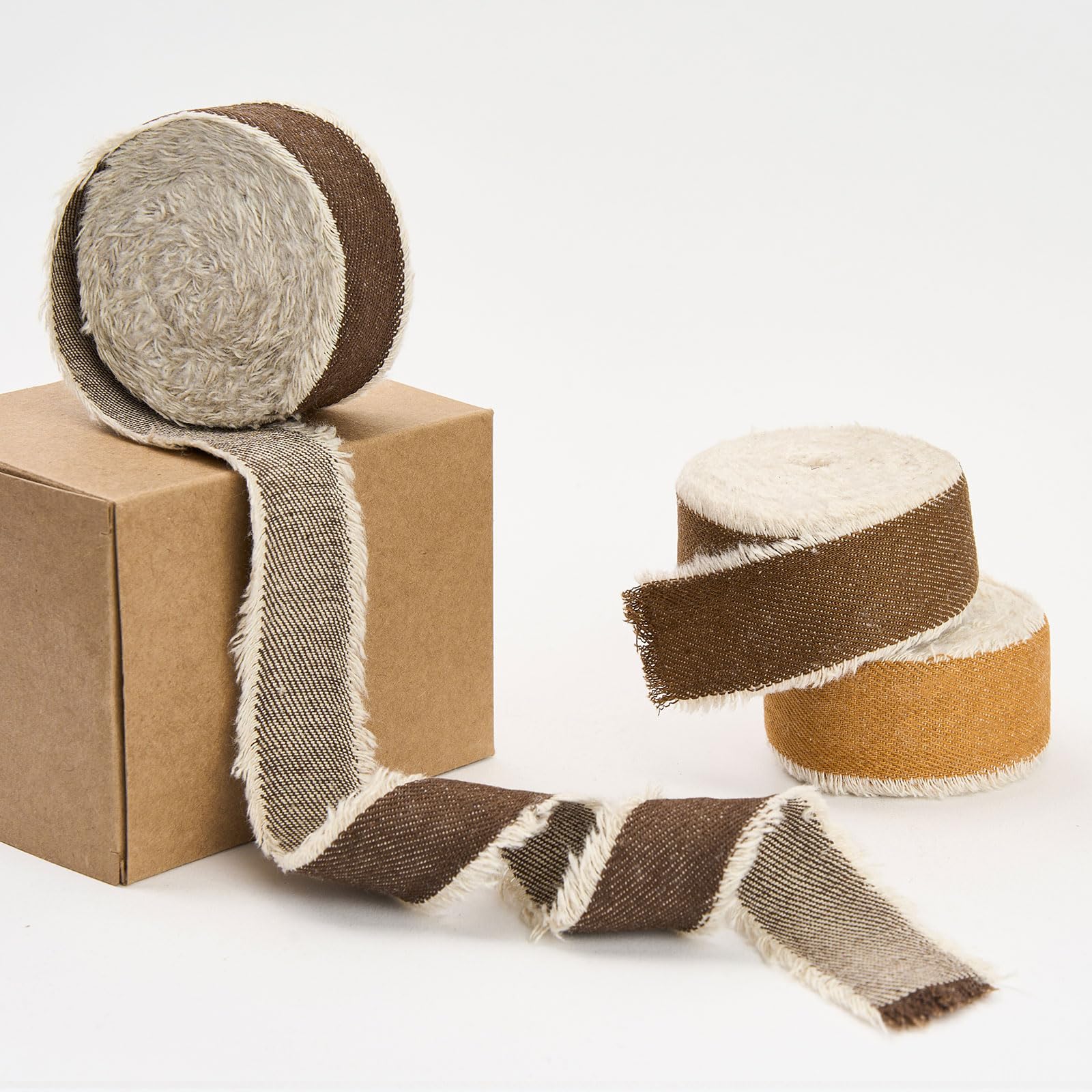 Pretty Jolly Brown Denim Ribbon for Gift Wrapping Handmade Rustic Frayed Cotton Fabric Ribbon for Flower Bouquet Total 15 Yards 1 Inch Ribbons for Crafts Hair Wedding Invitation Holiday Decor