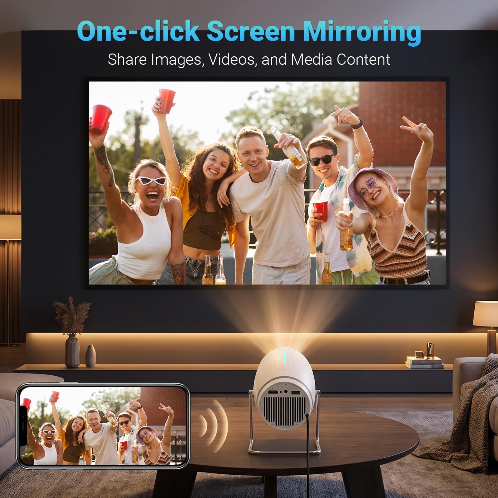 【Built-in APPS】Mini Projector With Wifi And Bluetooth, 1080P 4K Support Portable Projector, Movie Projector for Bedroom, Compatible with Smartphones/TV Stick/iPad/PS5/Laptop/HDMI/USB view 9