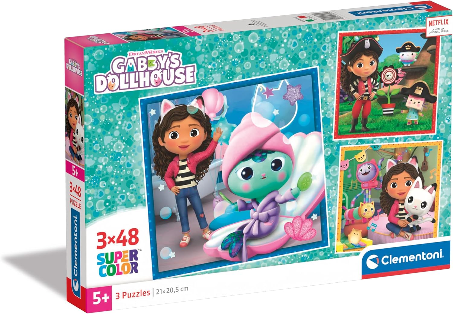 Clementoni - 25300 - Supercolor Puzzle - Gabby'S Dollhouse - 3x48 Pieces, Puzzle Children 5 Years, Box Of 3 Puzzles (48 Pieces), Cartoon Puzzle - Made in Italy