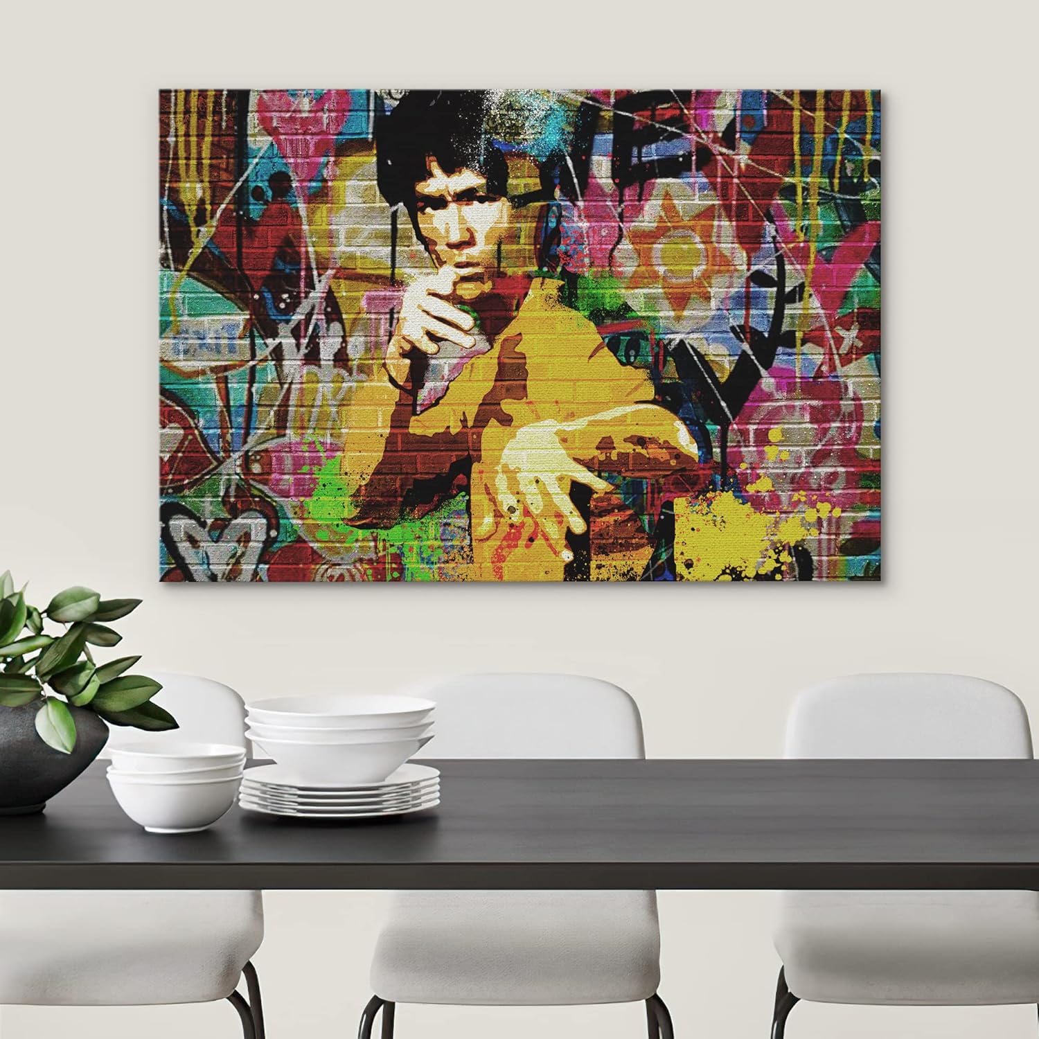SIGNWIN Canvas Print Wall Art Kung-Fu Martial Artist Graffiti Street Art Portrait Celebrities Hollywood Cultural Digital Pop Art Decorative Urban for Living Room, Bedroom, Office - 24x36 inches