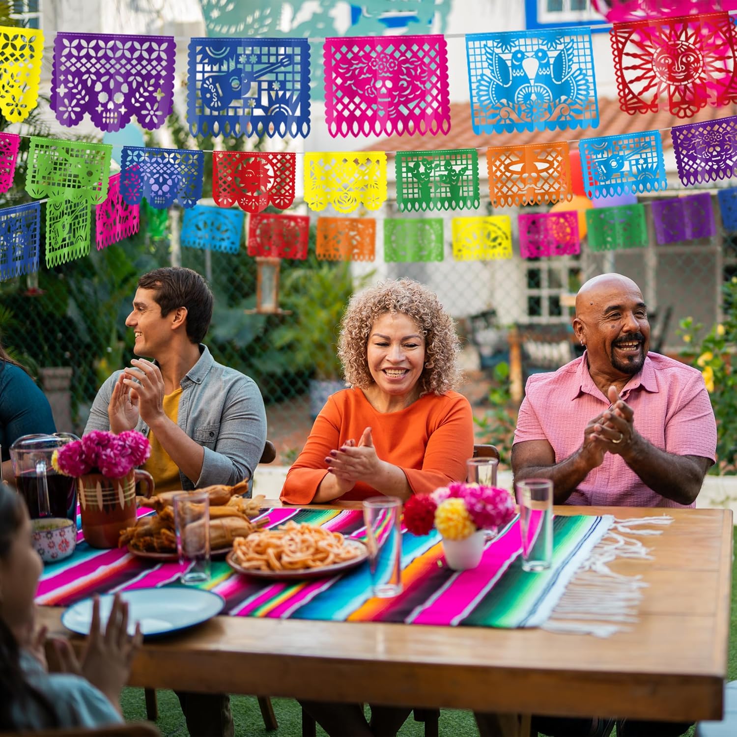 10 Pack Mexican Banner, 180 FT Fiesta Decorations Cinco De Mayo Party Decor Plastic Papel Picado Mexican Themed Party Banner Flags Colorful Indoor Outdoor Dia De Los Muertos Home Decor