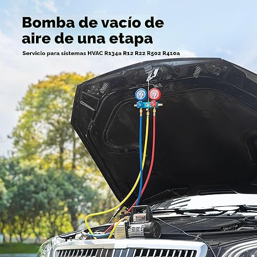 Miniatura 2 de VIVOHOME - Bomba de vacío de paletas rotativas de 13 HP y 4CFM a 110 V y kit de manómetro de aire acondicionado con detector de fugas para R134a R12