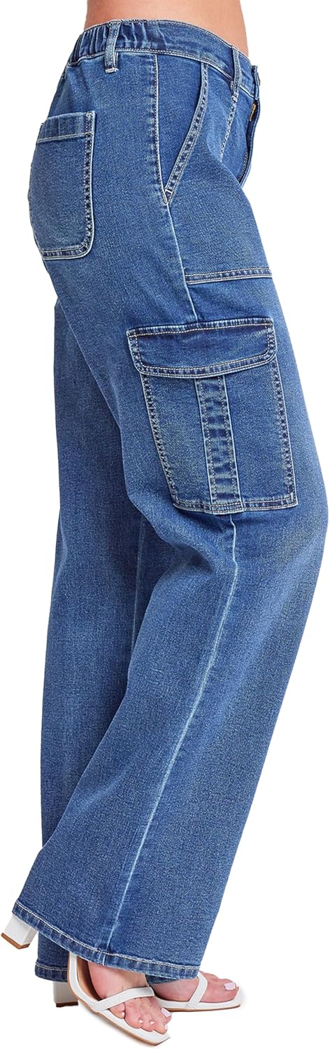 YMI Women´s Elastic Waist Straight Leg Cargo Jean