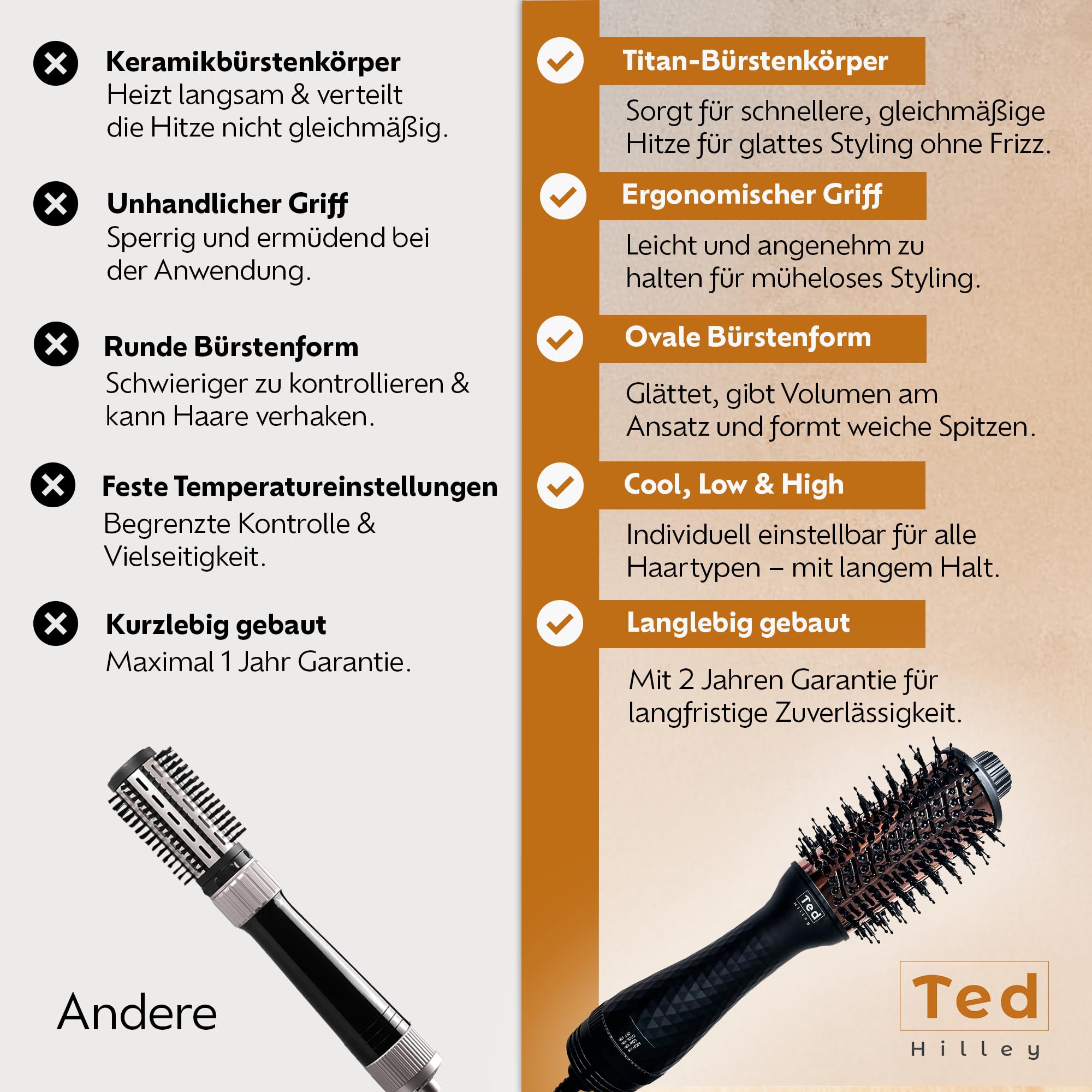 DuoStyle® Titan Föhnbürste & Warmluftbürste mit Ionen – 2-in-1 Haartrockner Bürste für Volumen, Glätten & Locken – Hot Air Brush - Mittellanges & langes Haar – Für frizzfreies, glänzendes Haar