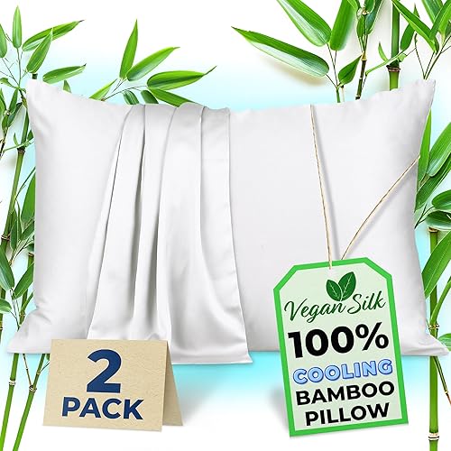 Fundas de almohada de bambú tamaño King  Juego de 2 fundas de almohada de bambú con cremallera, juego de 2 fundas de almohada de bambú de 36 x 20