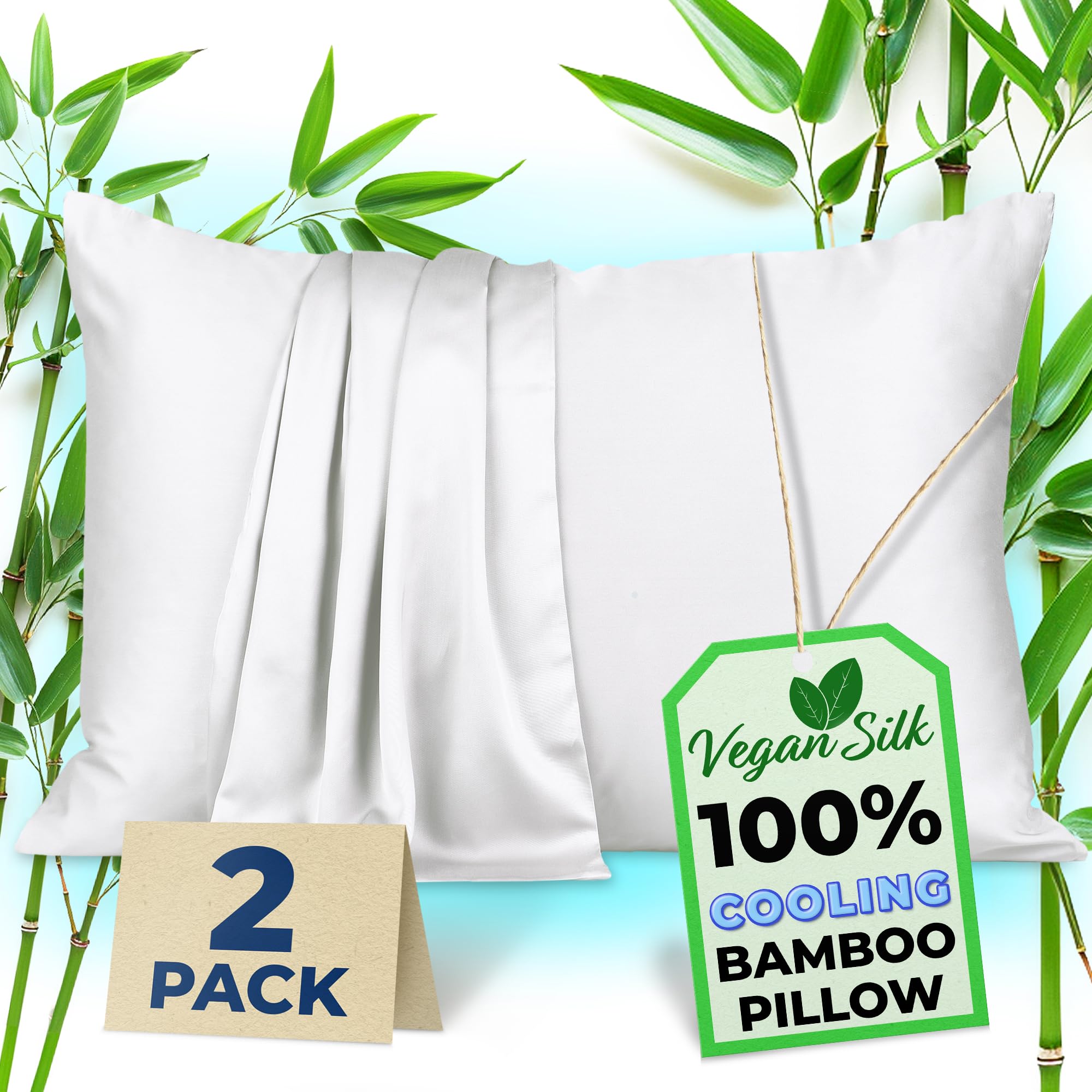 Cooling Pillow Cases King - 100% Viscose Bamboo Pillowcase Set of 2 Zippered, Cool Viscose Bamboo Pillow Cases for Hot Sleepers, Soft Pillow Cases