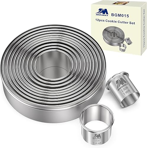 Miniatura 7 de M JNGMEI - Juego de 4 cortadores de galletas de acero inoxidable de 2.25 pulgadas, 2.75 pulgadas, 3.25 pulgadas, 3.5 pulgadas, cortador redondo de
