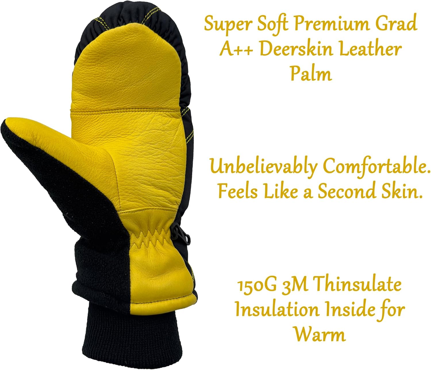 SKYDEER Warm Ski Mittens with Soft Premium Deerskin Leather and 150G 3M Thinsulate Insulation (SD8753M, Unisex) - Image 5