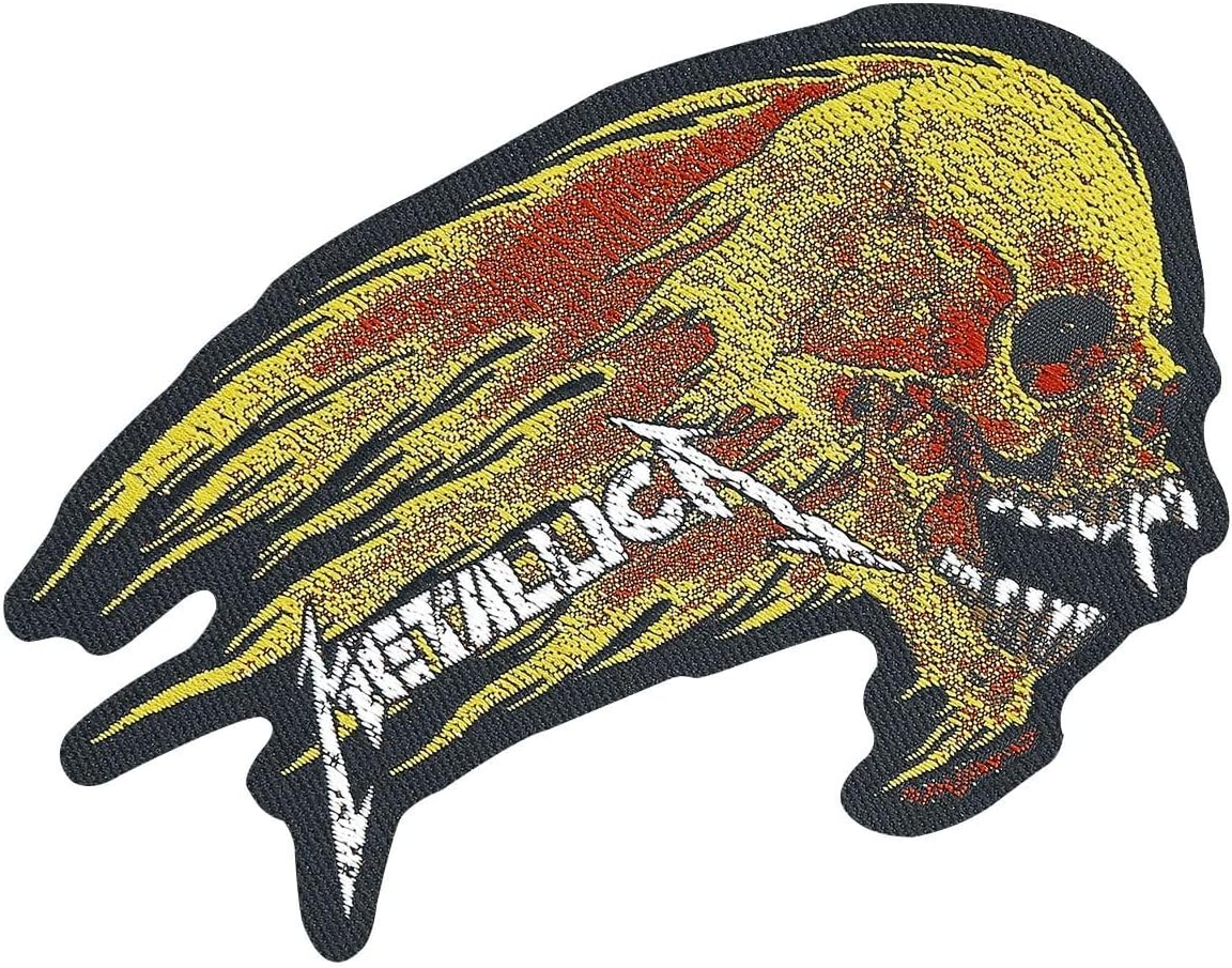 Metallica Flaming Skull Cut Out Gewebter Aufn&auml;her - Woven Patch