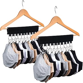 LokiEssentials Bra Organizer for Closet Hanging, Space Saving Sports Bra Hanger for Closet Organization, Sports Bra Storage, Bra Holder, Tank Top Hanger, Swimsuit Hanger (2-Pack)