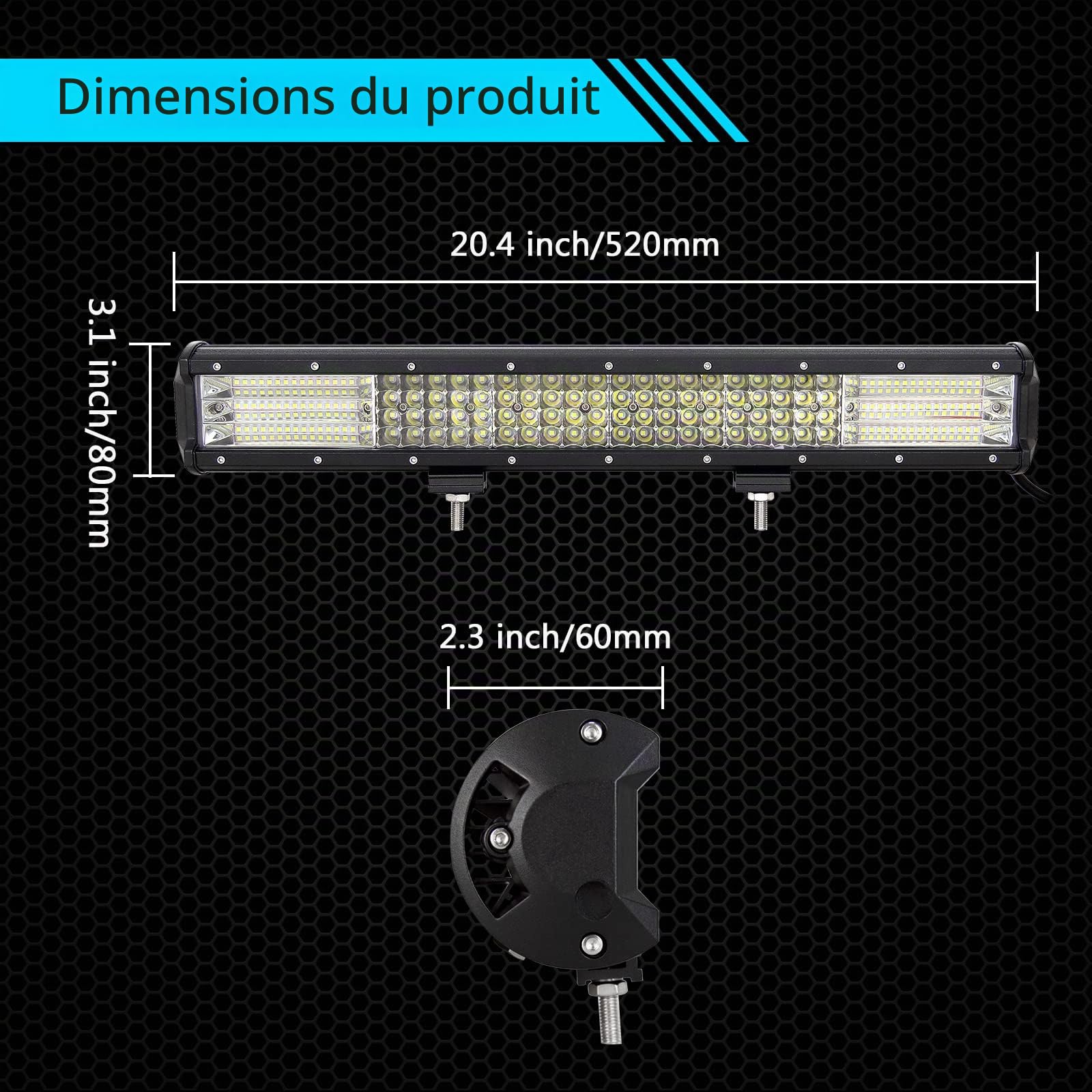 RIGIDON 51cm 20 pouces 510W Barre de Led 4x4 Rampe, 12V 24V IP67 etanche Barre Lumineuse LED de Travail, Barre d'éclairage led pour Offroad Véhicules Voiture Camions Tracteur,6000K feu antibrouillard