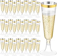 Vista 1 de Ruisita Paquete de 120 copas de champán de plástico de 5 onzas, copas de champán de plástico desechables para fiestas, copas de brindis Dorado