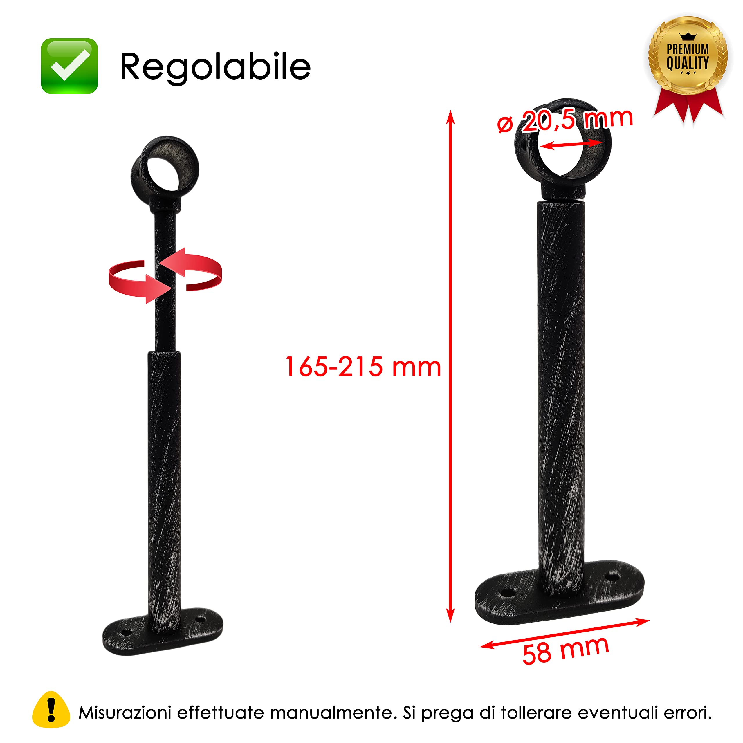 Staffe Per Asta In Alluminio - Coppia Per Bastoni 18-20mm | Nero/Argento, Montaggio Facile - Foto 2