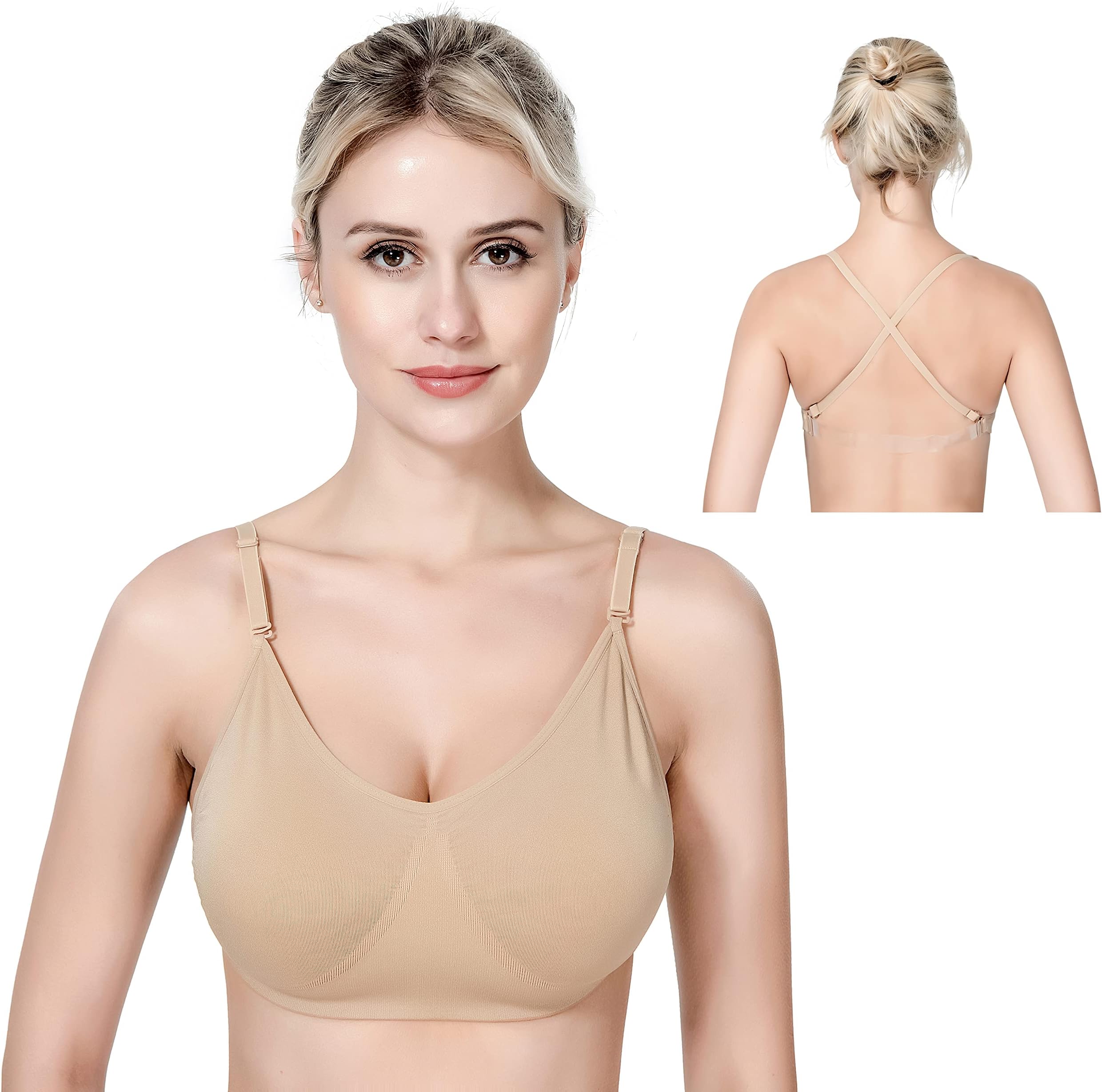 MOLLDANProfessional Dance Bras for Women Girls Adjustable Clear Straps NO Sponge Ballet Bra