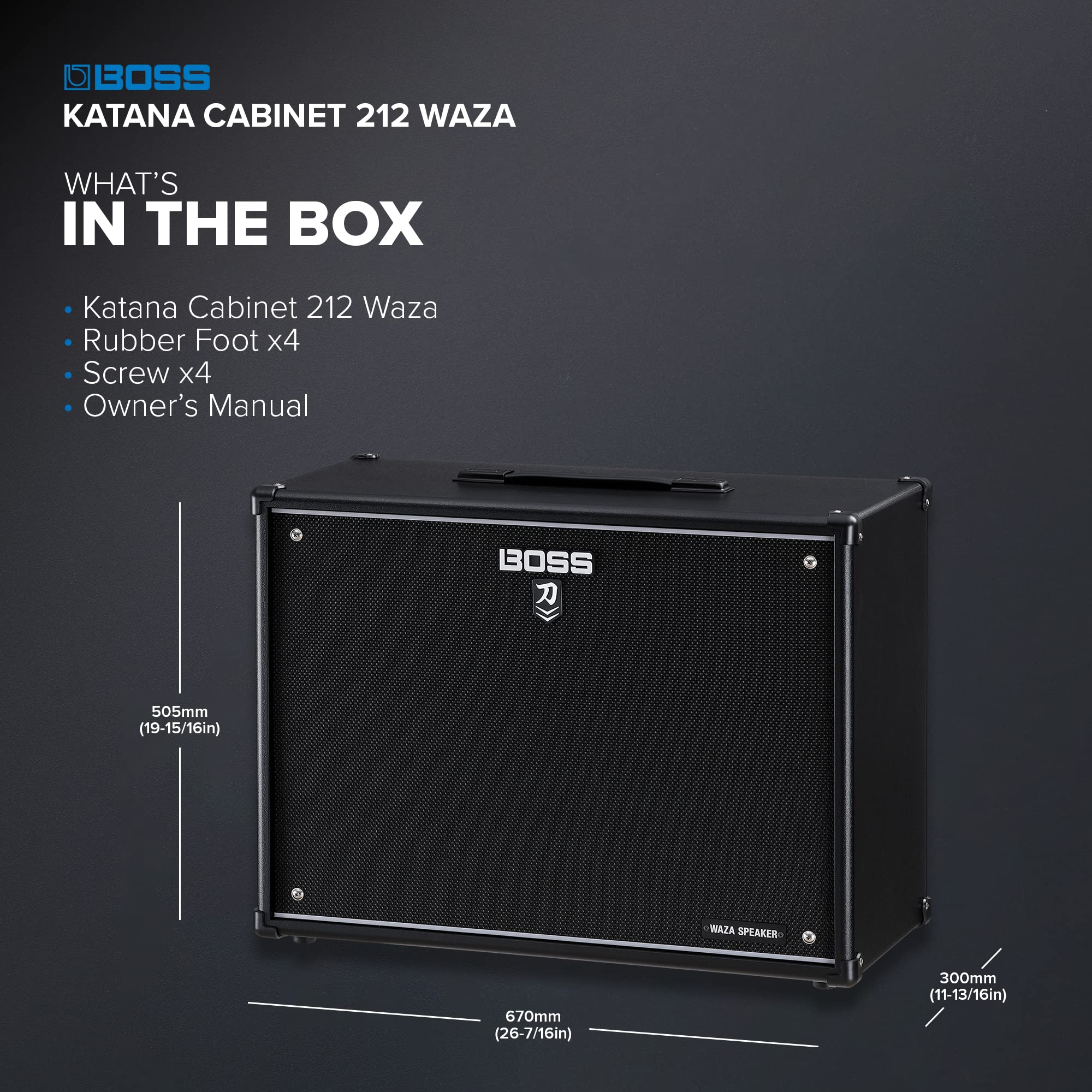 BOSS Katana Cabinet 212 WAZA, Special Edition Katana Lautsprecher-Cabinet mit 2 x 12'' Waza-Lautsprechern, Abgestimmt auf den Katana-Artist MkII Head, 4x12er-Setup durch Stapeln von Zwei Cabinets