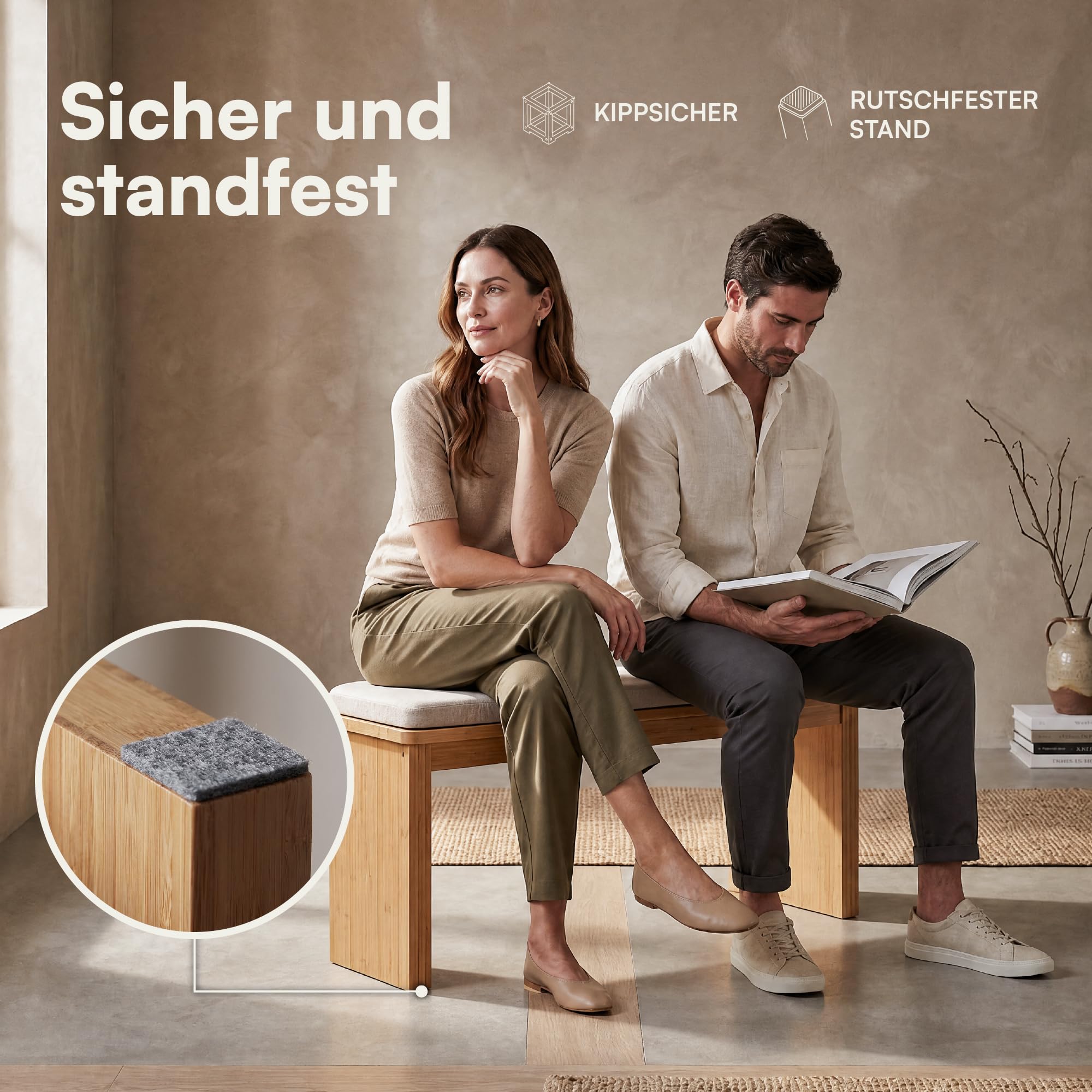 Bambus Sitzbank Flur - Flur Möbel - Bettbank - Polsterbank aus Bambus | BAM BOO BOX Sitzbank Holz Bambus 90x33x43 cm - Bank Flur, Bettbank, Polsterbank, Flurbank fürs Schlafzimmer & Wohnzimmer