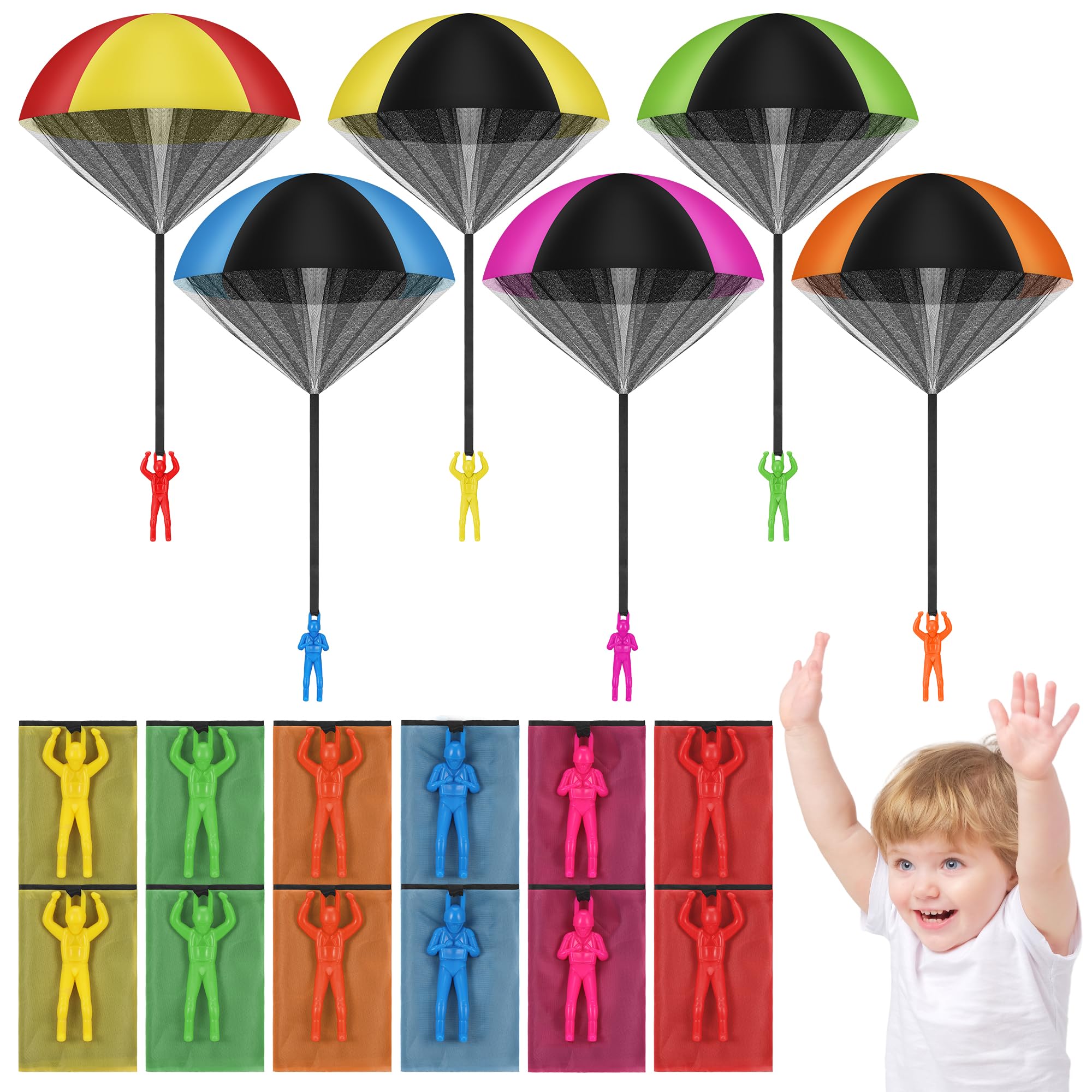 12 Pièces Parachute Jouet pour Enfant, Jouets de Parachute Multi-Couleur, Jetant à Main pour Soldats Exterieur, Cadeau Anniversaire Enfant pour Garçons et Filles(6 Couleurs)