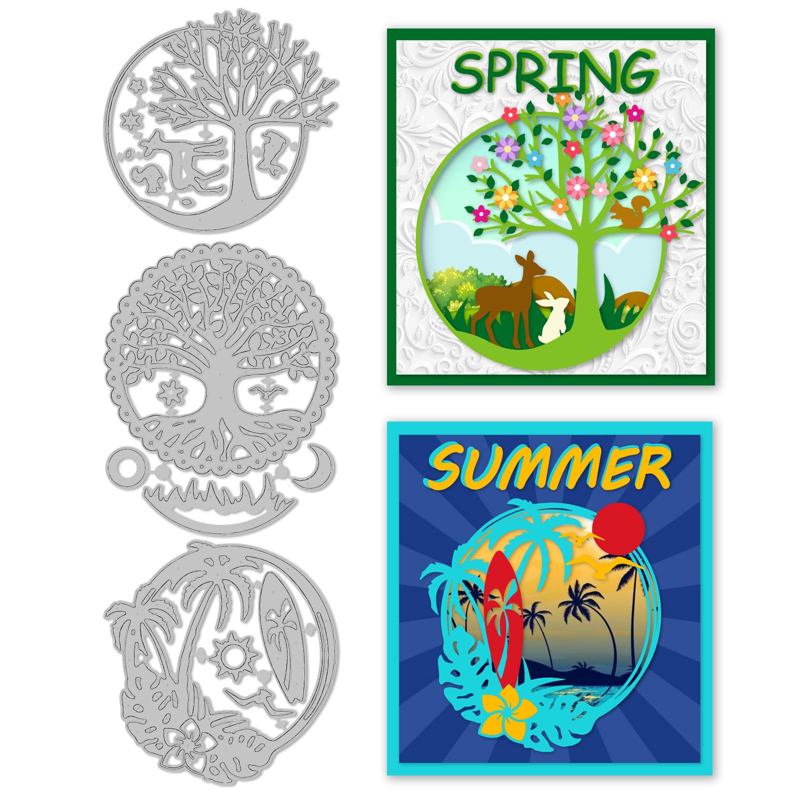 INFUNLY 3 Pcs Tree Frame Die Cuts for Card Making Tree Background Metal Cutting Dies Tree Leaves Round Border Die Cuts Flower Plants Embossing Stencils for DIY Scrapbooking Album Photo Craft Decor