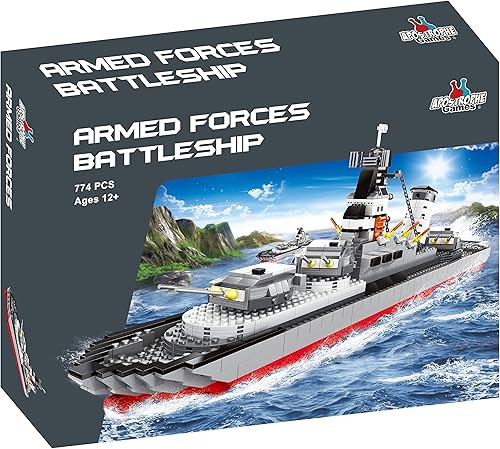 Miniatura 3 de Apostrophe Games Juego de bloques de construcción de navío de guerra azul marino (774 piezas), bloques de construcción militares
