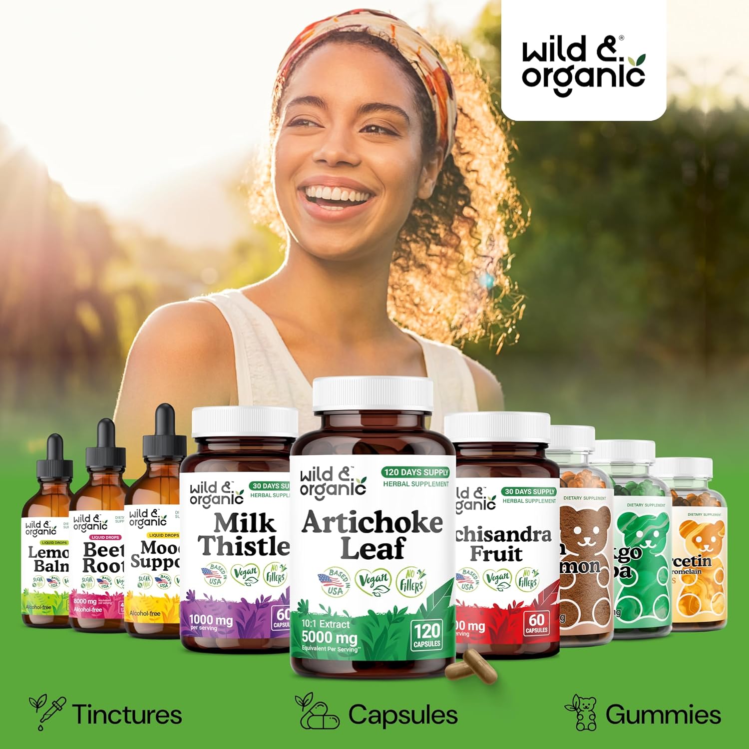 Wild & Organic Artichoke Extract Capsules 500 mg - Liver & Digestive Support - Artichoke Supplement - Cynara Scolymus Leaf Powder - Vegan, No Fillers, Non-GMO - 120 Count