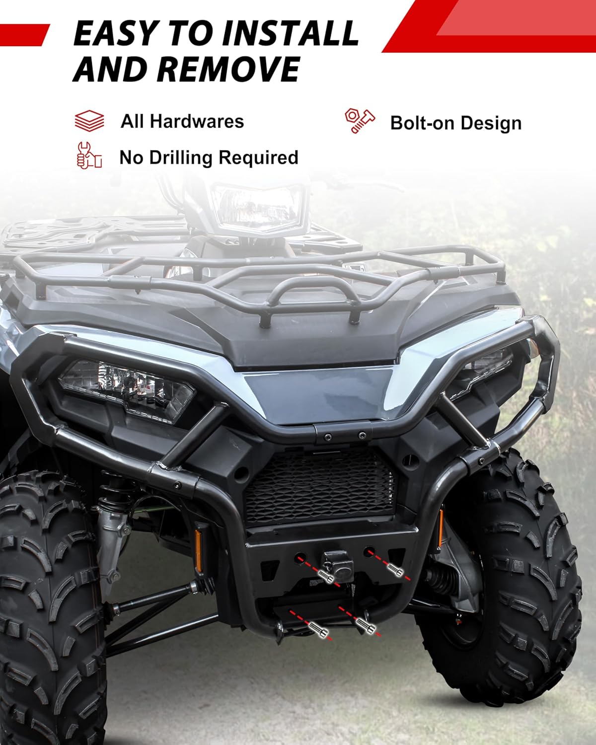 Front Bumper for Polaris Sportsman 570 450 2021-2025 H.O. Accessories, Heavy-Duty Combined Brush Guard Black Bumper Compatible with Sportsman 450 570 2021+ (Replace #2884844)