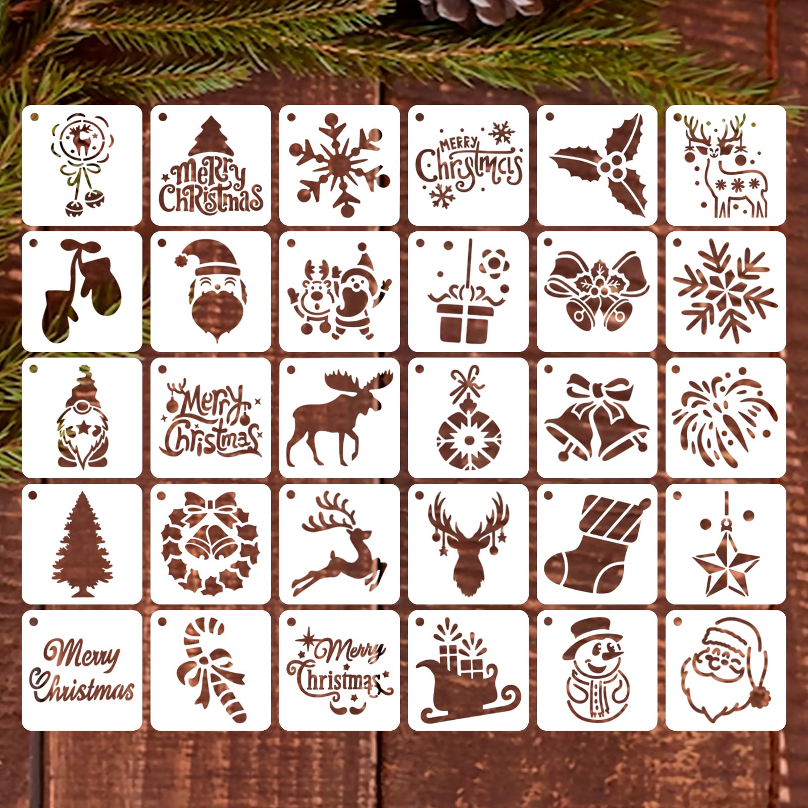BeautyChen 30pcs Reusable Christmas Stencils for Painting Template DIY Craft Template Paint Stencils for Christmas Decoration DIY on Wood Wall Home Canvas Decor 3 x 3 inch