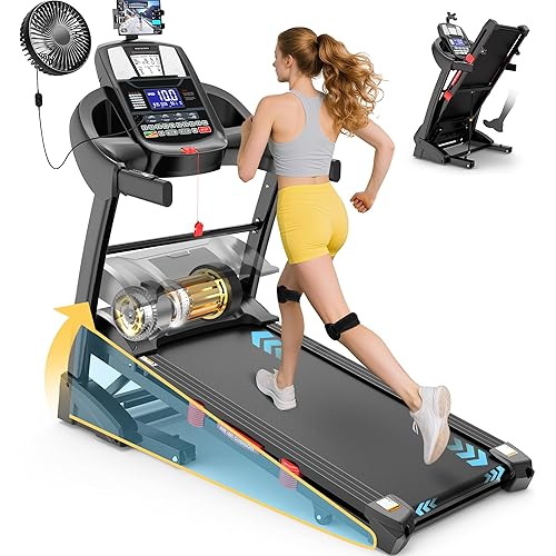 400 lbs Capacity Treadmill for Home with 15% Incline, 5.0 HP Folding Treadmill for Exercising, 0.6–10 MPH, APP Control, Shock Absorption, Quiet Running, Free Brushless Fan & Knee Support