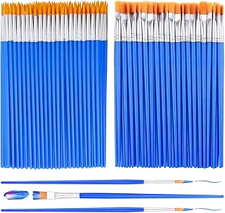 Small Paint Brushes Bulk, Anezus 100 Pcs Paint Brushes for Kids Acrylic Paint Brushes Set with Flat and Round Pointed Paint Brushes Craft Paint Brushes for Classroom Watercolor Canvas Face Painting
