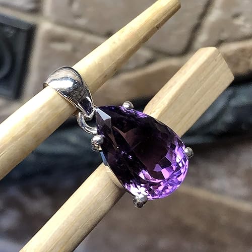 Miniatura 4 de Natural 8ct Purple Amethyst 925 Solid Sterling Silver Pendant 25mm