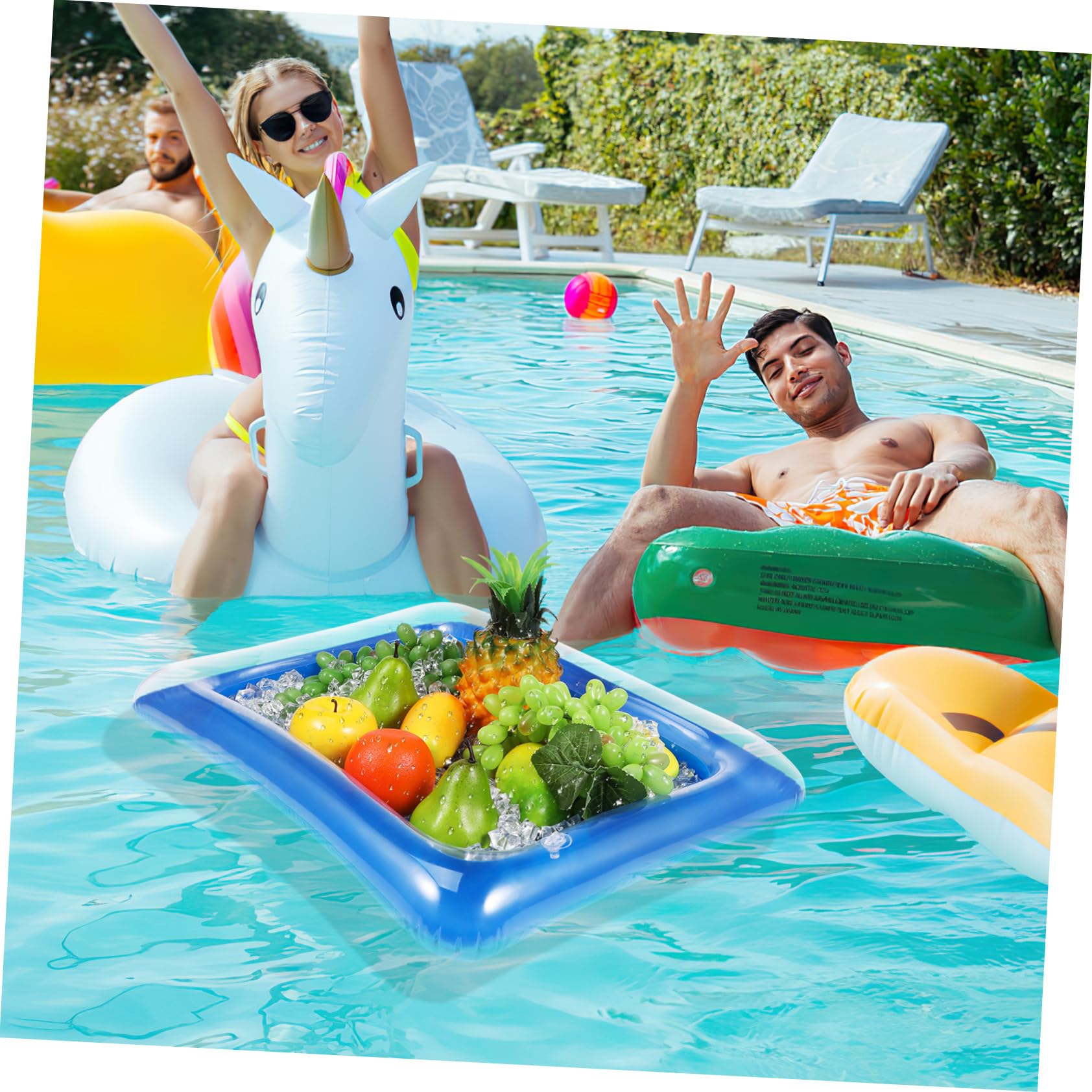 HEMOTON Lot de 4 bacs à glaçons gonflables pour piscine, bar, salade, glace, nourriture, boisson, buffet, accessoires de fête, 60 x 45 cm