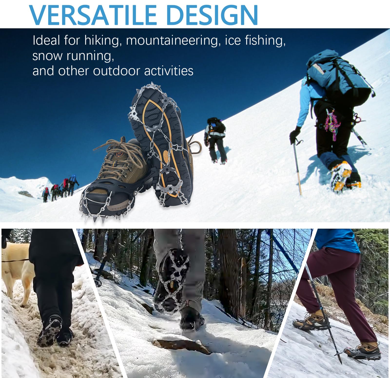 Ramponi per scarponi da trekking, scarpe, antiscivolo 19 ramponi in acciaio inox tacchetti da ghiaccio trazione neve grip sicuro proteggere per donne uomini bambini camminare arrampicata