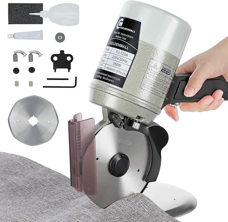 CGOLDENWALL YJ-125A Elektromos Ipari Szövetvágó 125mm Pengével - Textil Bőr Papír Vágógép 40mm Vágási Vastagság Pótpengével