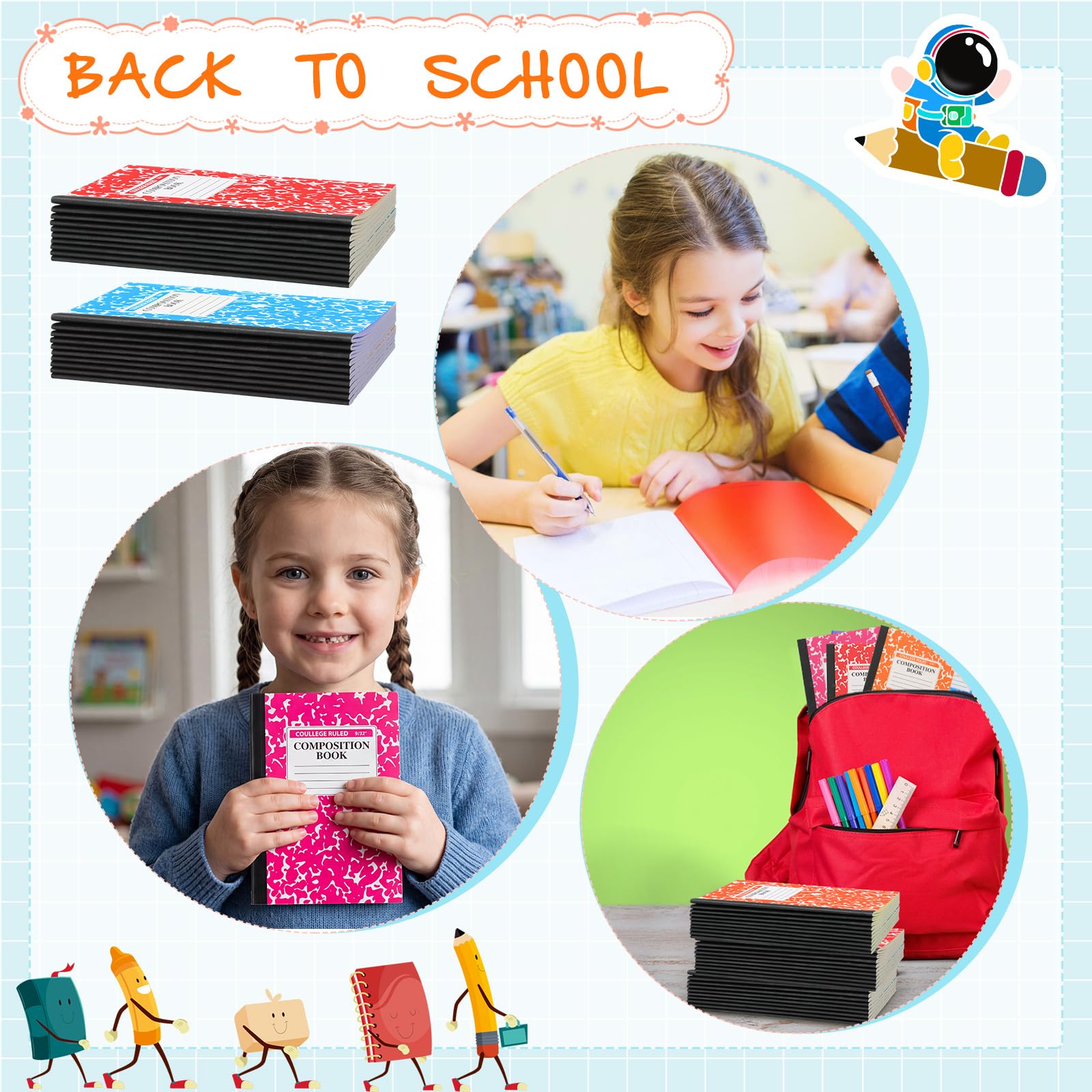 Fainne Confezione da 250 quaderni formato A5, a righe, con copertina in marmo, per scuola, classe, ufficio, 10 colori