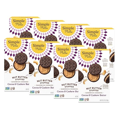 Simple Mills, Galletas sándwich de crema de anacardo de cacao, sin gluten, veganas, 6.7 onzas (paquete de 8)