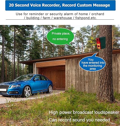 Miniatura 4 de Sonido solar y luz estroboscópica con sensor de movimiento, grabación de 20 segundos y sonido de disparo y ladridos de perro, bocina de seguridad de