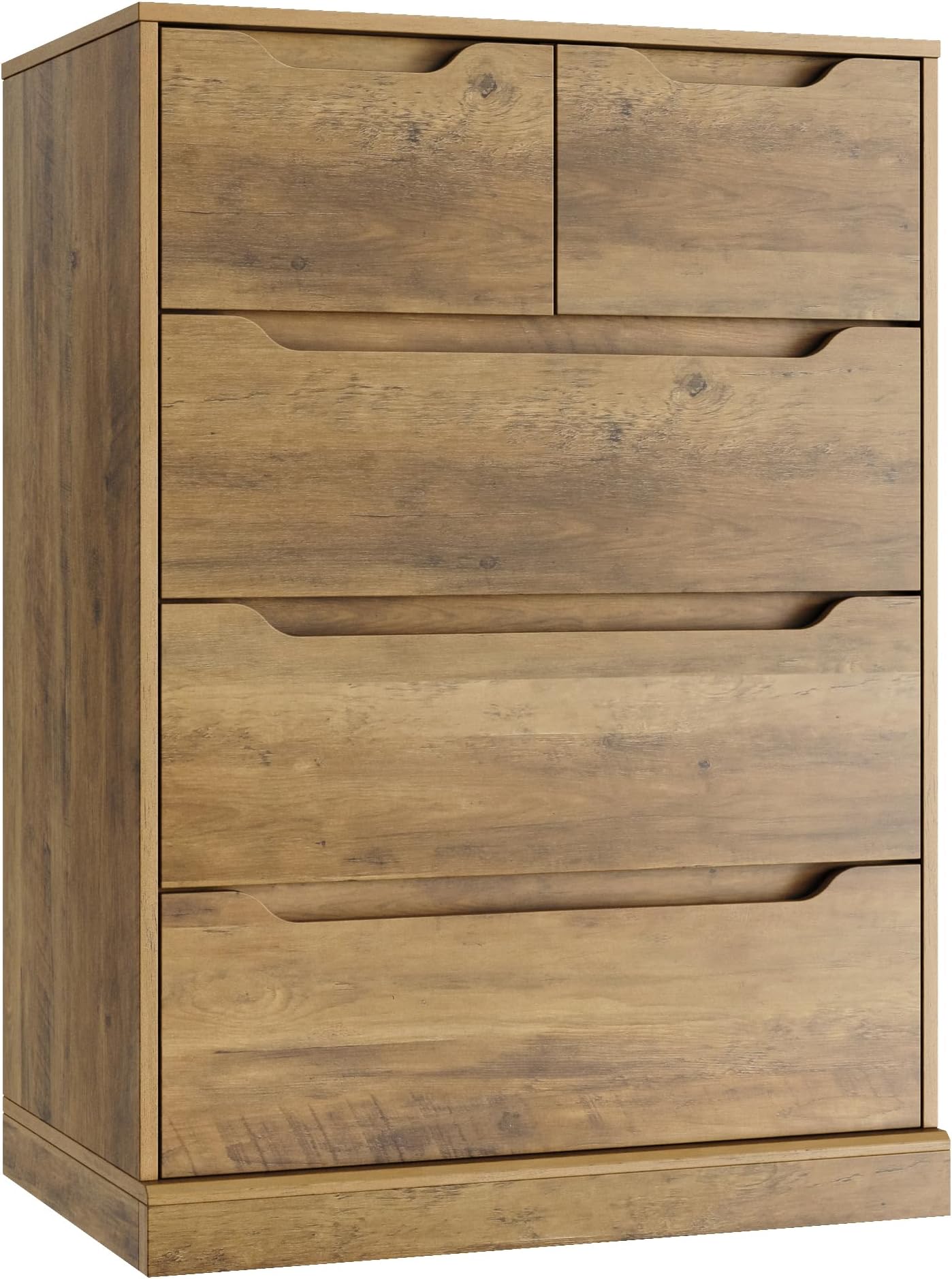HOSTACK Modern 5 Drawer Dresser for Bedroom, Chest of Drawers with Storage, Wood Storage Chest Organizers with Cut-Out Handles, Accent Storage Cabinet for Living Room, Entryway, Hallway, Rustic Brown