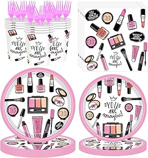 LASLU 120Pcs Spa Party Plates and Napkins Set, Spa Day Makeup Party Supplies Decorations Includes Spa Theme Paper Plates Napkins Forks for Birthday Party Serves 24 Guests (Spa)