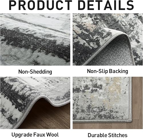 Miniatura 5 de Tapete lavable de 8 x 10 pies grande, moderno, abstracto, suave, antideslizante, sin desprendimiento, delgado, para dormitorio, comedor, sala, casa