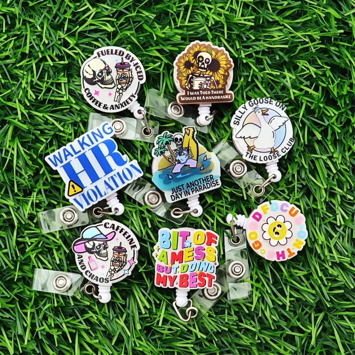 8 Pcs Funny Nurse Retractable Badge Reel Accessories Set Cute Fun Nursing Healthcare Medical Badge Holder Pack Xray Skeleton Coffee Silly Goose Doctor Social Worker Badge Clip RN CNA ID Tag Card thumbnail