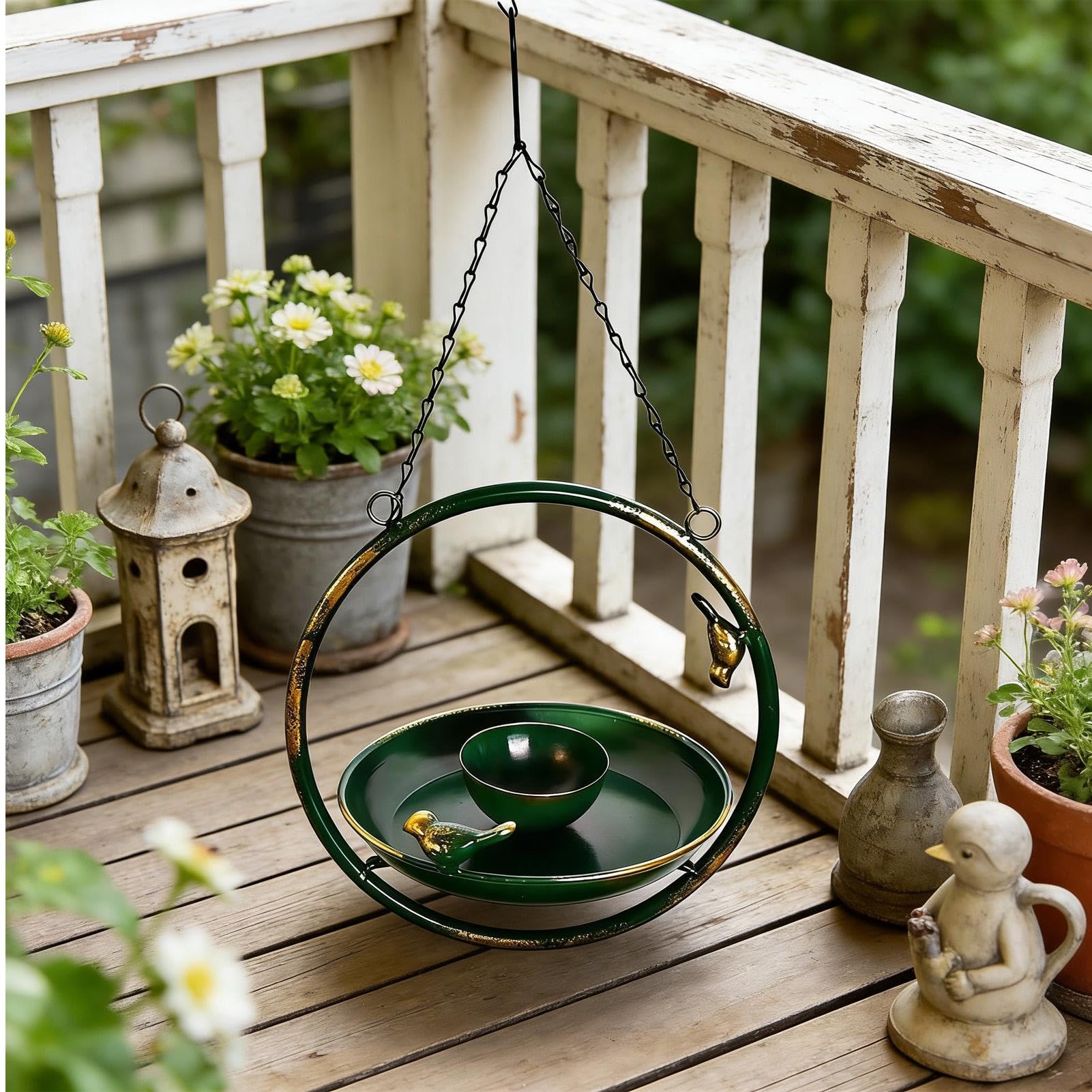 Baño para Aves de Exterior Gran Bebedero Decorativo | Fuente para Aves de Jardín con Cadenas para patio, terraza, balcón, ventana, árbol, jilgueros, colibríes,