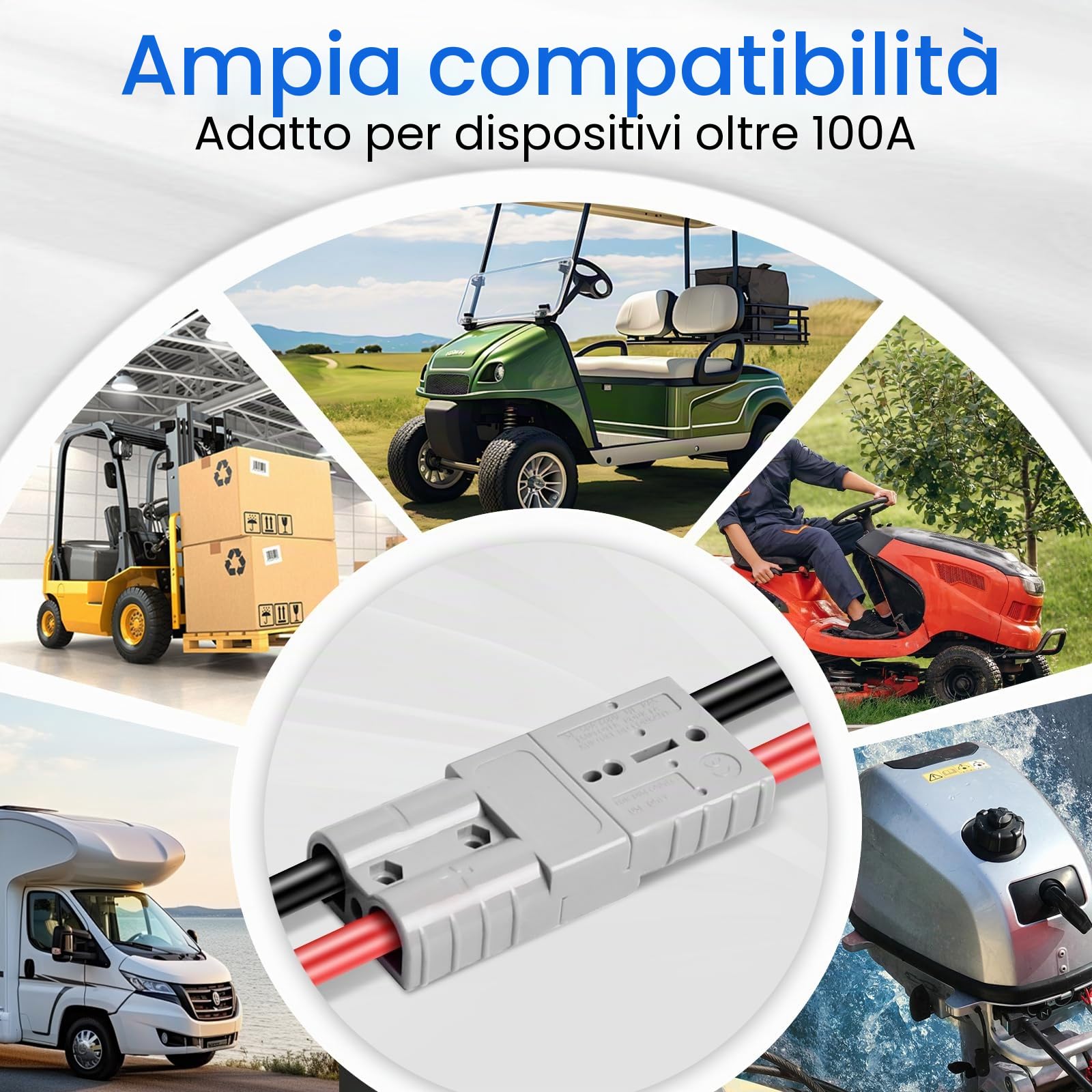 DCHOUSE 1 connettore batteria da 120 A, 4 AWG, 600 V, cavo batteria M8, connettori rapidi impermeabili per il trasferimento di corrente di batterie Lifepo4, carrello da golf