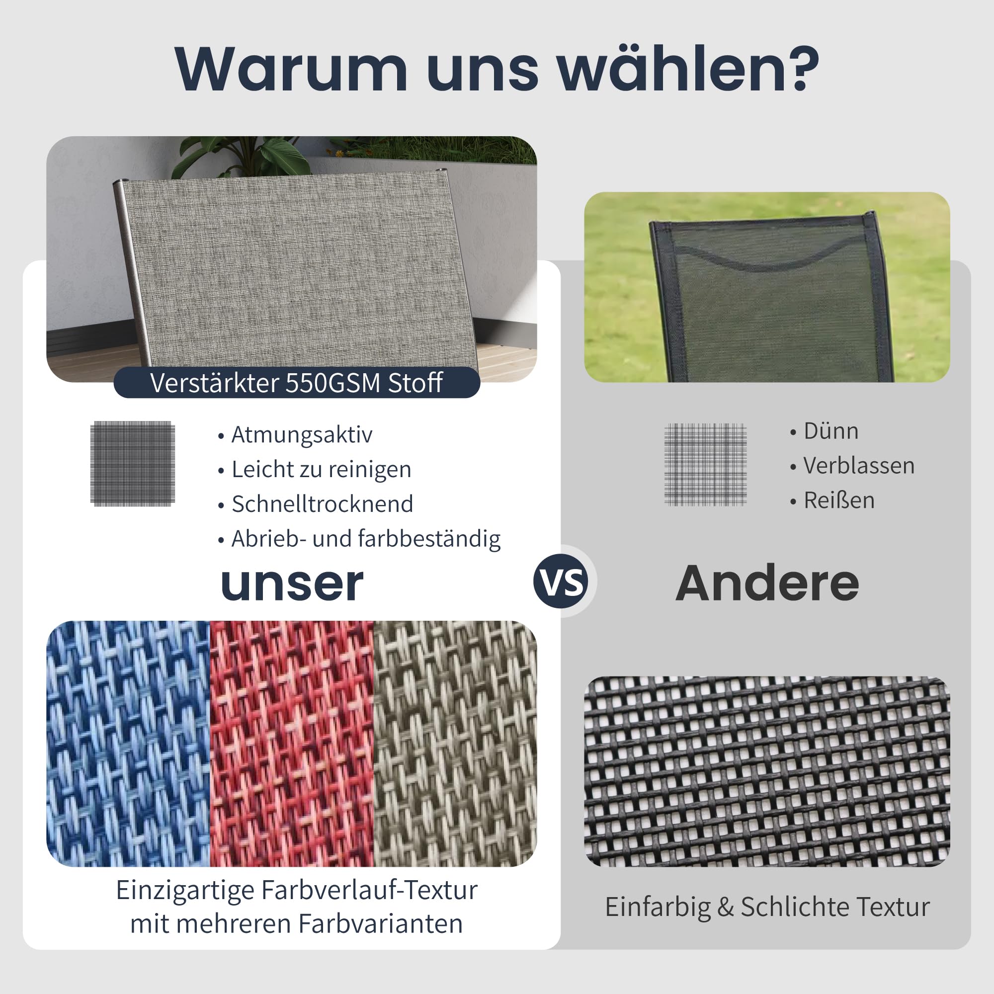 PHI VILLA 5-teiliges Gartenmöbel Set Wetterfest Runder Gartentisch und 4 Braune Textilene Stühle Terrassenmöbel Sitzgruppe Outdoor für Balkon,Deck,Hof