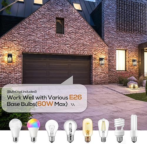 Vista 21 de Paquete de 2 lámparas de pared para exteriores del anochecer al amanecer de 9.76 pulgadas, lámpara exterior de montaje de pared para luz de porche